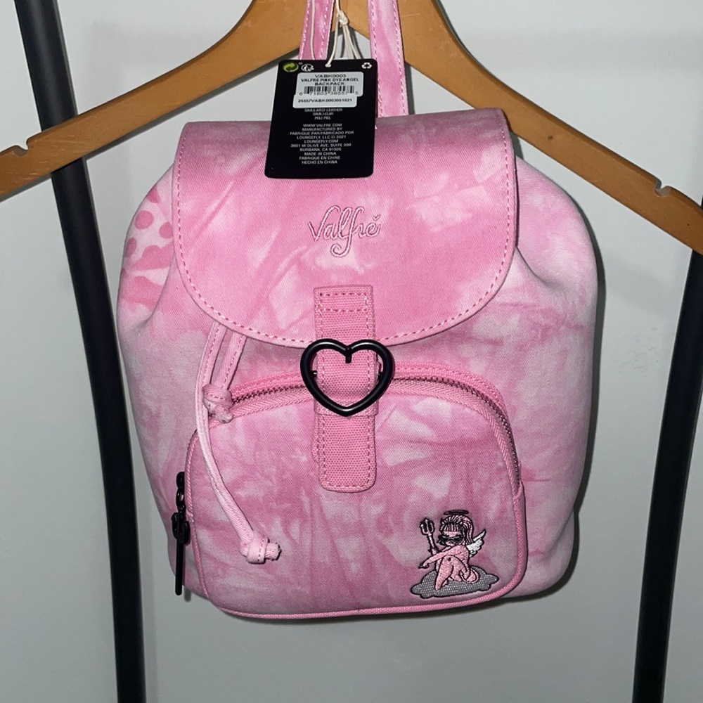 Rare Loungefly x Valfré Collab Pink Acid Wash Denim Angel Backpack - Picture 8 of 10
